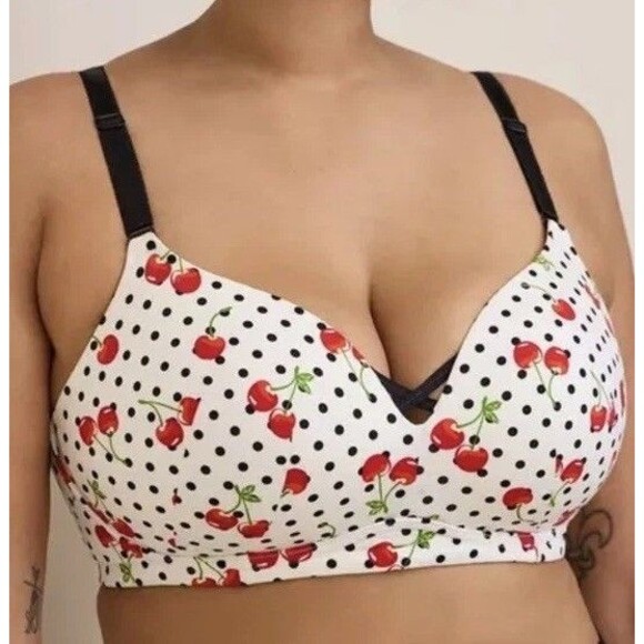 Torrid Curve Dream Wire-Free Push-Up Bra Sz44DD Novelty Polka Dot Cherry Print - Picture 11 of 13